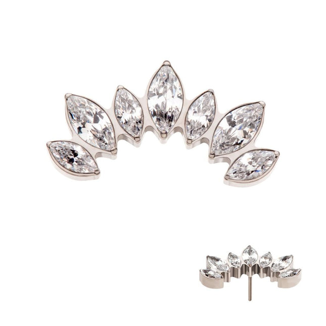 Invictus Titanium Threadless with Prong Set Marquise Clear CZ 7-Cluster Fan Shape Top