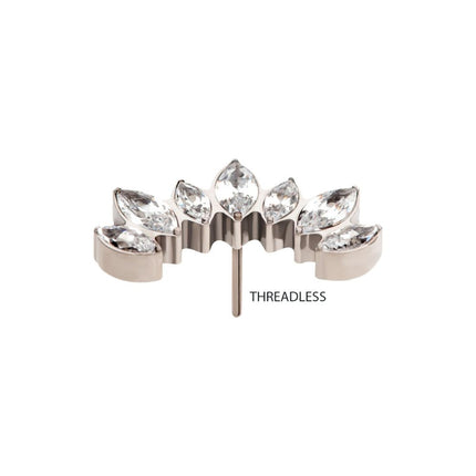 Invictus Titanium Threadless with Prong Set Marquise Clear CZ 7-Cluster Fan Shape Top