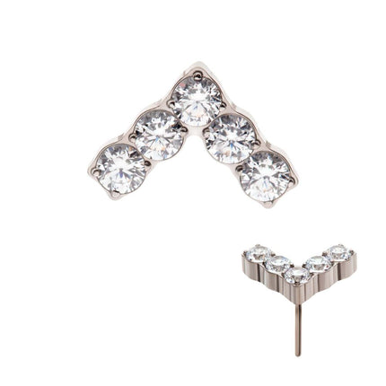Invictus Titanium Threadless with Prong Set Round Clear CZ Chevron Shape Top