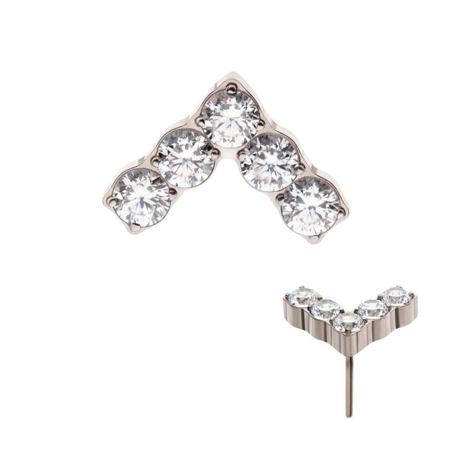 Invictus Titanium Threadless with Prong Set Round Clear CZ Chevron Shape Top
