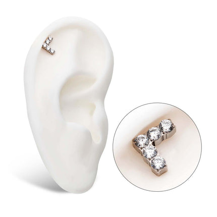 Invictus Titanium Threadless with Prong Set Round Clear CZ Chevron Shape Top