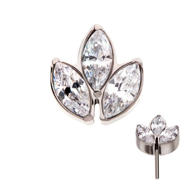 Invictus Titanium Threadless with Prong Set Marquise Clear CZ 3-Cluster Top