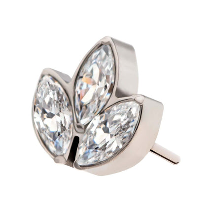 Invictus Titanium Threadless with Prong Set Marquise Clear CZ 3-Cluster Top