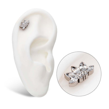 Invictus Titanium Threadless 5-Cluster Marquise Opalite/CZ with Round Clear CZ Fan Shape Top