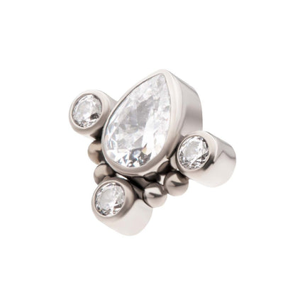 Invictus Titanium Threadless Beaded Bezel Set Teardrop & Round Gem Cluster Top