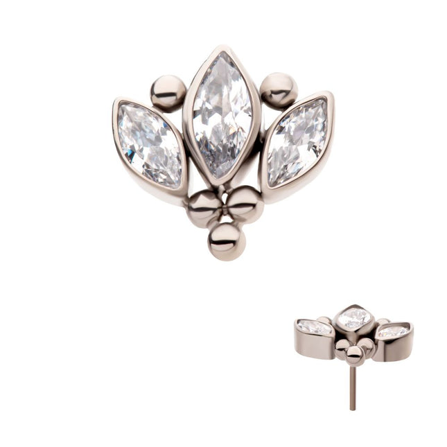 Invictus Titanium Threadless Beaded Bezel Set Marquise Gem 3-Cluster Top