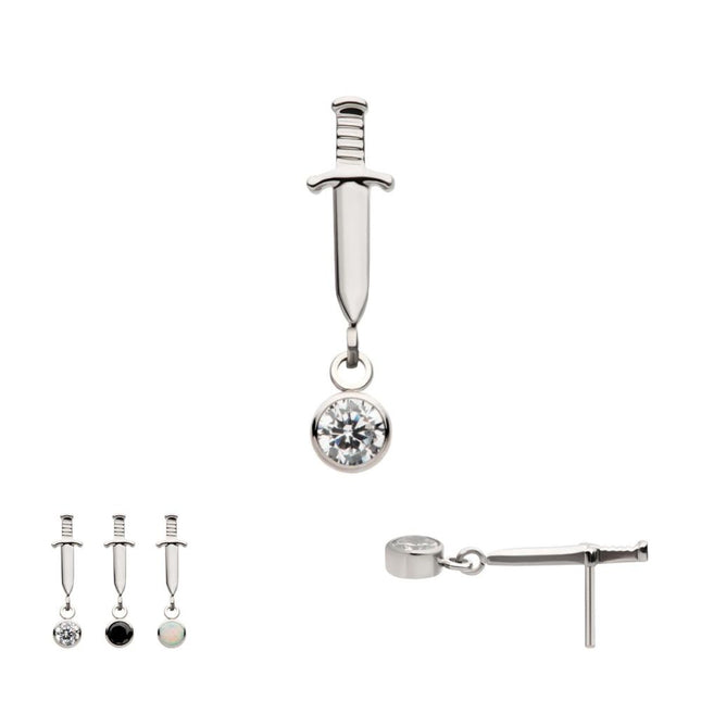 Invictus Titanium Threadless Dangle Bezel Round Gem Dagger Top