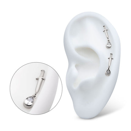 Invictus Titanium Threadless Dangle Bezel Teardrop Gem Dagger Top
