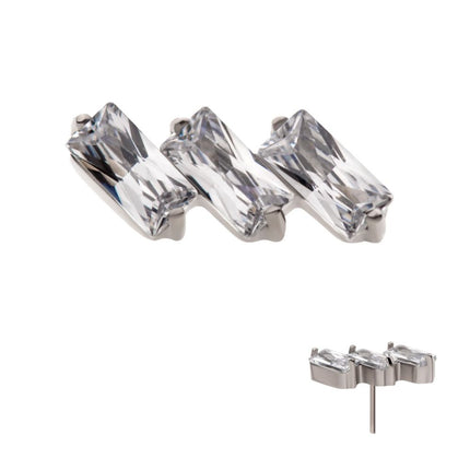 Invictus Titanium Threadless Prong Set Baguette CZ Diagonal 3-Cluster Top