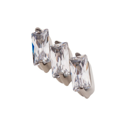 Invictus Titanium Threadless Prong Set Baguette CZ Diagonal 3-Cluster Top