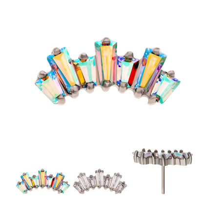 Invictus Titanium Threadless Prong Set Baguette CZ 7-Cluster Fan Shape Top