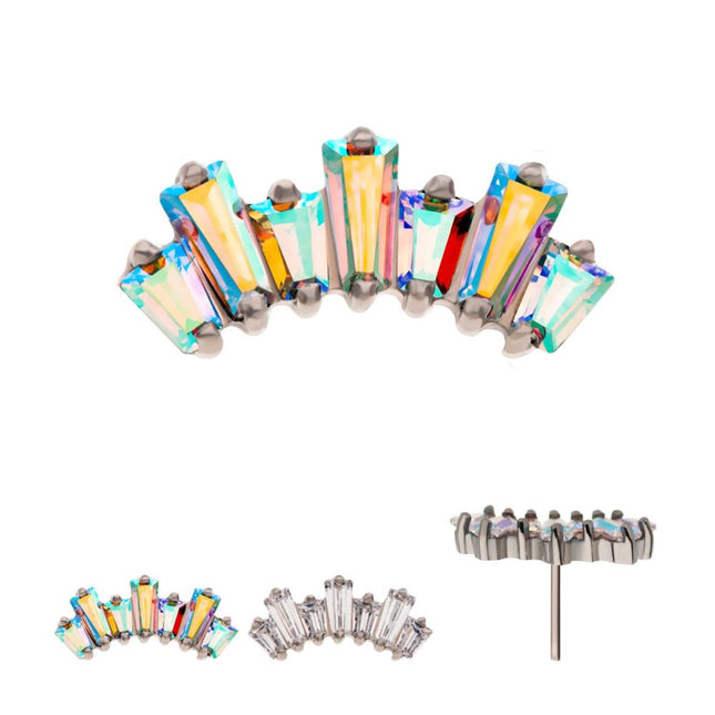 Invictus Titanium Threadless Prong Set Baguette CZ 7-Cluster Fan Shape Top