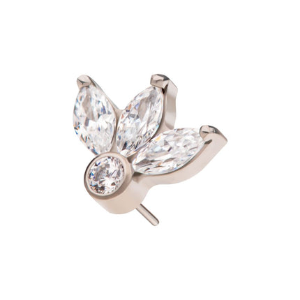Invictus Titanium Threadless 3-Cluster Marquise Gem Fan Top with Bezel Round Gem