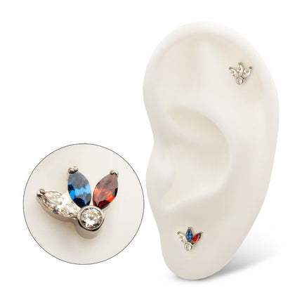 Invictus Titanium Threadless 3-Cluster Marquise Gem Fan Top with Bezel Round Gem