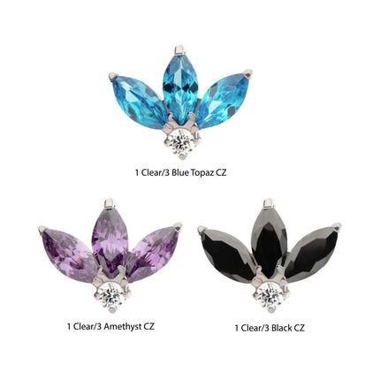 Invictus Titanium Threadless 3-Cluster Marquise with Clear Round CZ Fan Shape Top