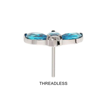Invictus Titanium Threadless 3-Cluster Marquise with Clear Round CZ Fan Shape Top