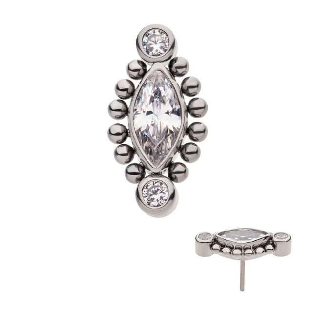 Invictus Titanium Threadless with Bezel Set Round CZ & Beads Around Marquise CZ Top