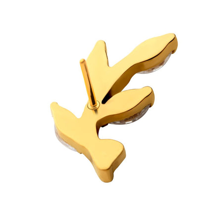 Invictus 24Kt Gold PVD Threadless Prong Set Marquise CZ Leaf Top