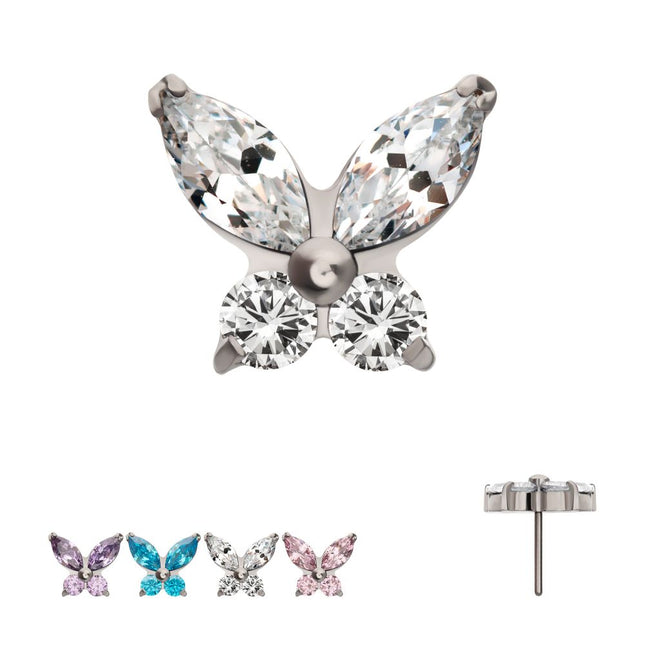 Invictus Titanium Threadless Butterfly with Prong Set Round & Marquise Gem Top