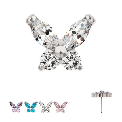 Invictus Titanium Threadless Small Butterfly with Prong Set Round & Marquise Gem Top