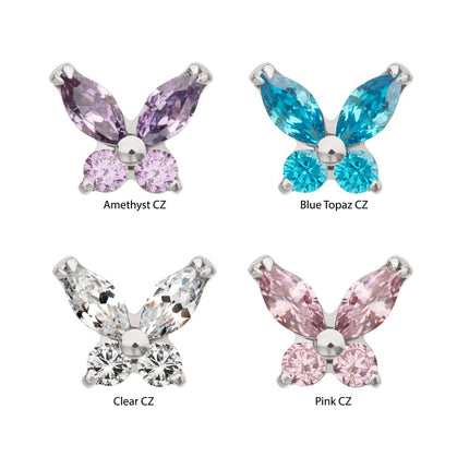 Invictus Titanium Threadless Small Butterfly with Prong Set Round & Marquise Gem Top