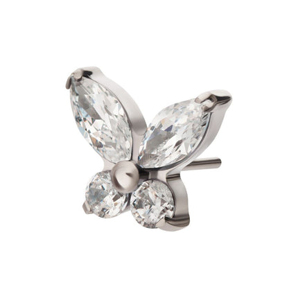Invictus Titanium Threadless Butterfly with Prong Set Round & Marquise Gem Top