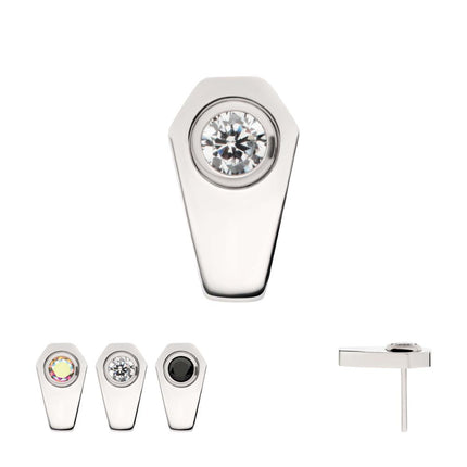 Invictus Titanium Threadless Coffin Top with Bezel Set Round CZ