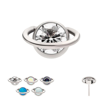 Invictus Titanium Threadless Planet Top with Bezel Set Round CZ/Opal