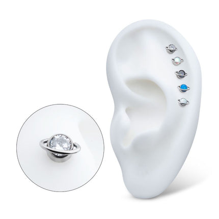 Invictus Titanium Threadless Planet Top with Bezel Set Round CZ/Opal
