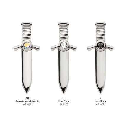 Invictus Titanium Threadless with Bezel Set 1mm CZ Dagger Top