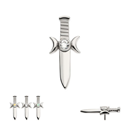Invictus Titanium Threadless with Bezel Set 2mm CZ/Opal Triple Moon Phase Dagger Top