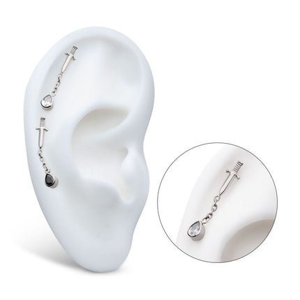 Invictus Titanium Threadless Dangle Chain Bezel Teardrop CZ Dagger Top