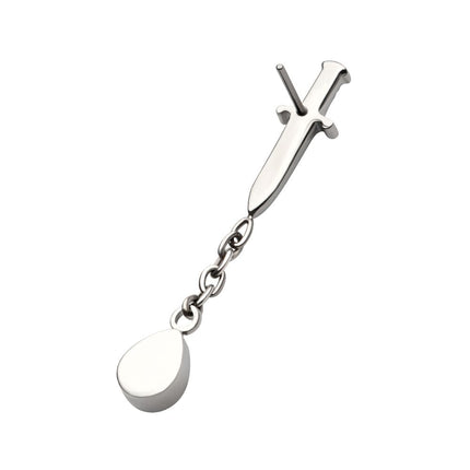 Invictus Titanium Threadless Dagger Top with Bezel Set Teardrop Opal Chain Dangle