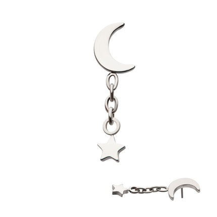Invictus Titanium Threadless Crescent Moon Top with Dangle Star