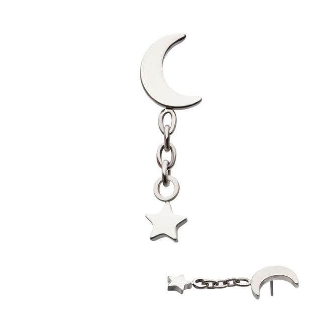 Invictus Titanium Threadless Crescent Moon Top with Dangle Star