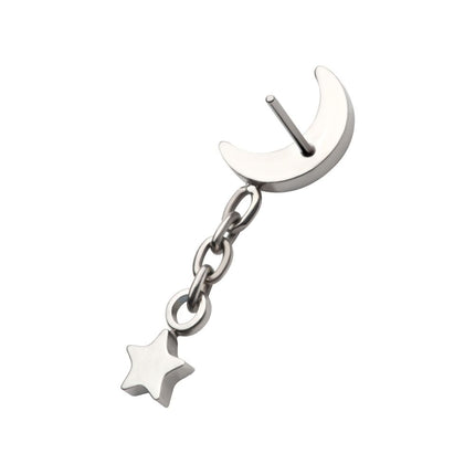 Invictus Titanium Threadless Crescent Moon Top with Dangle Star