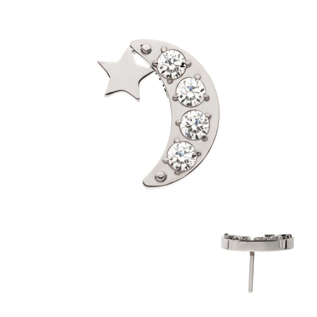 Invictus Titanium Threadless Star with Pave Set CZ Crescent Moon Top