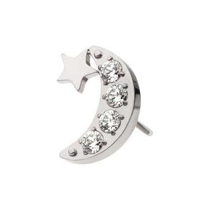 Invictus Titanium Threadless Star with Pave Set CZ Crescent Moon Top