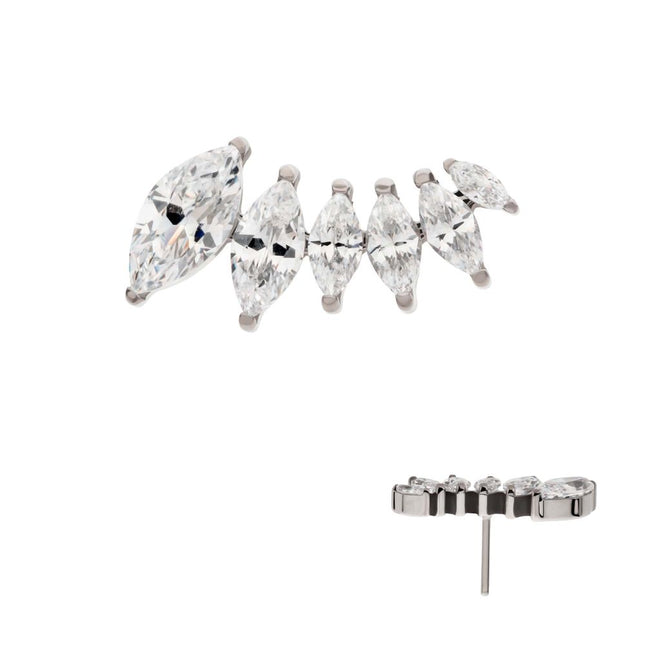 Invictus Titanium Threadless 6-Cluster Marquise CZ Vine Leaf Top