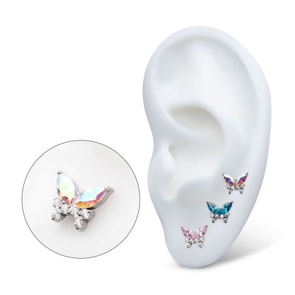Invictus Titanium Threadless Prong Set Marquise & Round CZ Butterfly Top