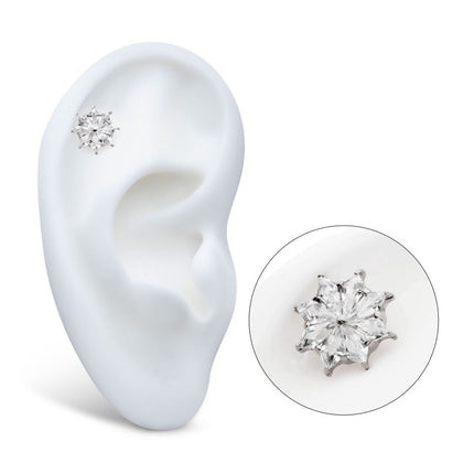 Invictus Titanium Threadless 8-Cluster Prong Set Kite Shape CZ Flower Top