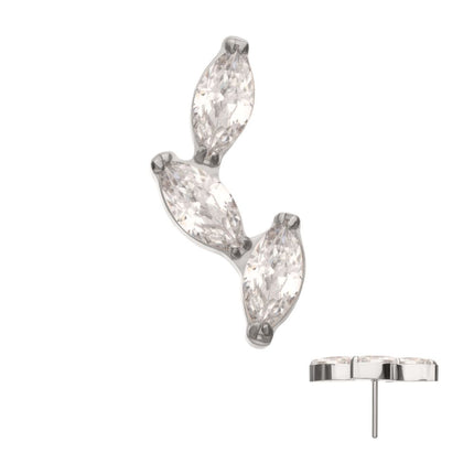 Invictus Titanium Threadless Vine Shape Top with 3-Tier Full Clear CZ Gem Marquise