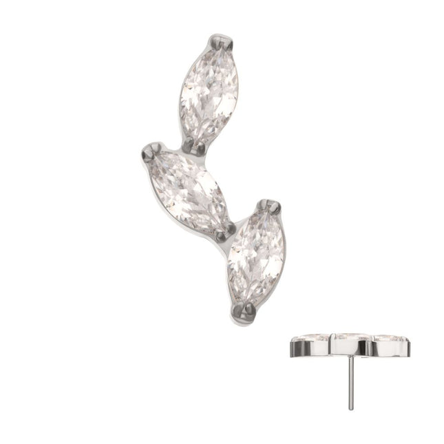 Invictus Titanium Threadless Vine Shape Top with 3-Tier Full Clear CZ Gem Marquise