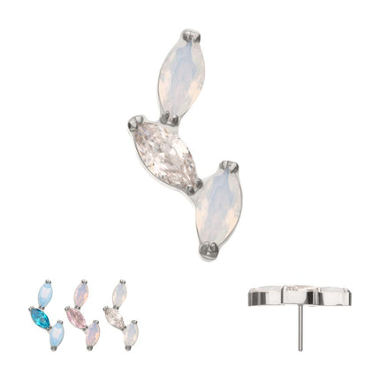 Invictus Titanium Threadless Vine Shape Top with 3-Tier Alternating Opalite/CZ Marquise