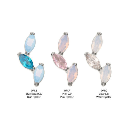 Invictus Titanium Threadless Vine Shape Top with 3-Tier Alternating Opalite/CZ Marquise