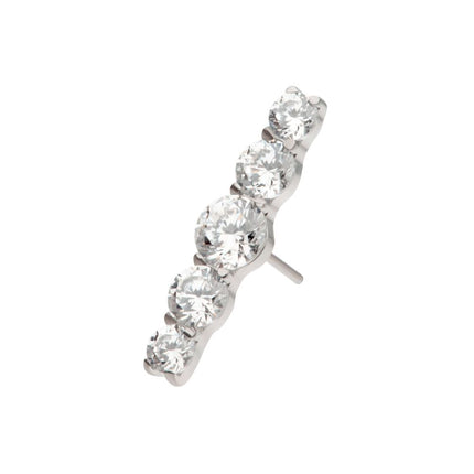 Invictus Titanium Threadless 5-Cluster Prong Set Round CZ Gem Bar Top