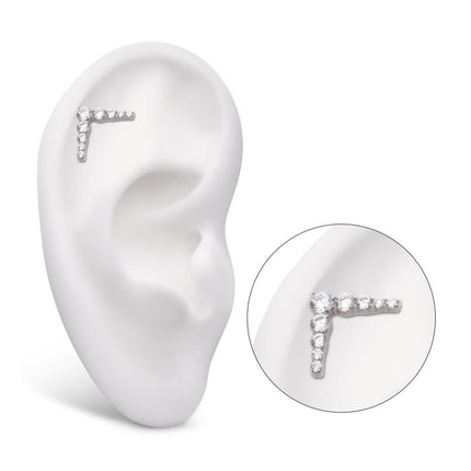 Invictus Titanium Threadless 9-Cluster Prong Set Round CZ Chevron Shape Top