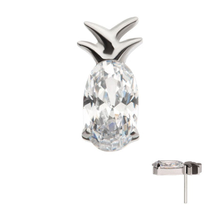 Invictus Titanium Threadless Prong Set Oval CZ Gem Pineapple Top