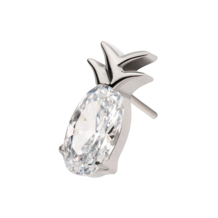 Invictus Titanium Threadless Prong Set Oval CZ Gem Pineapple Top