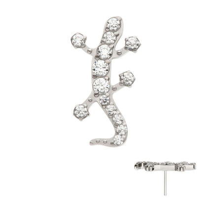 Invictus Titanium Threadless Pave Set Round CZ Gem Lizard Top